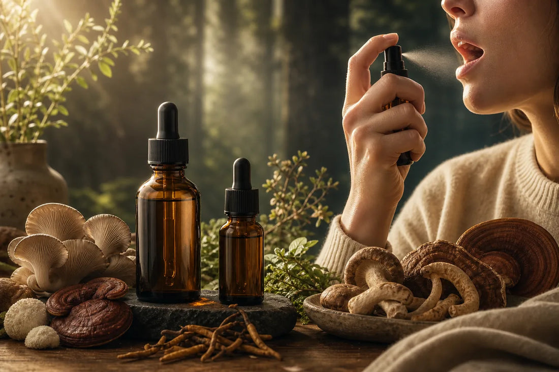 Photographie de Top spray sublingual et gouttes de champignons
