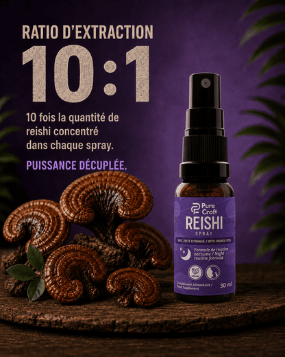 Reishi mushroom spray with 10:1 extraction ratio, night routine formula, vegan, 30ml bottle