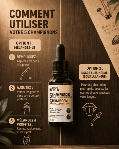5 Champignons Complexe en Gouttes | Le Rituel Matinal Ultime