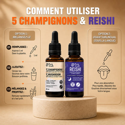 Pure Croft 5 Mushroom & Reishi extract drops guide: mix or sublingual use for functional wellness