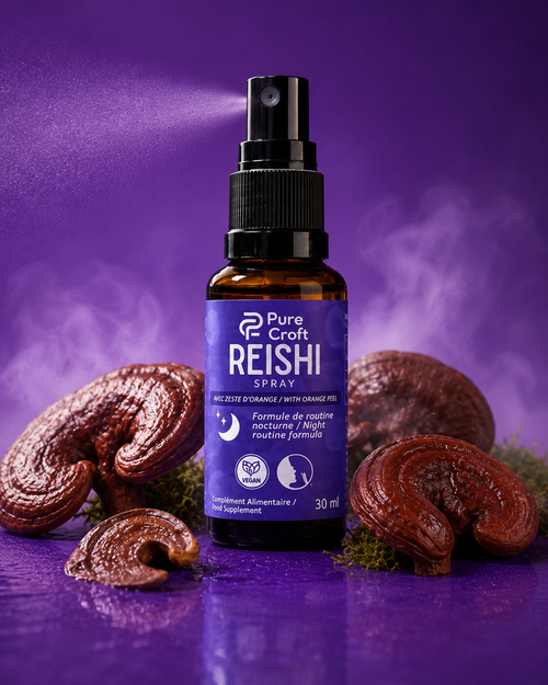 Spray Reishi Pure Croft avec zeste d'orange, formule nuit, complément alimentaire vegan, champignons fonctionnels