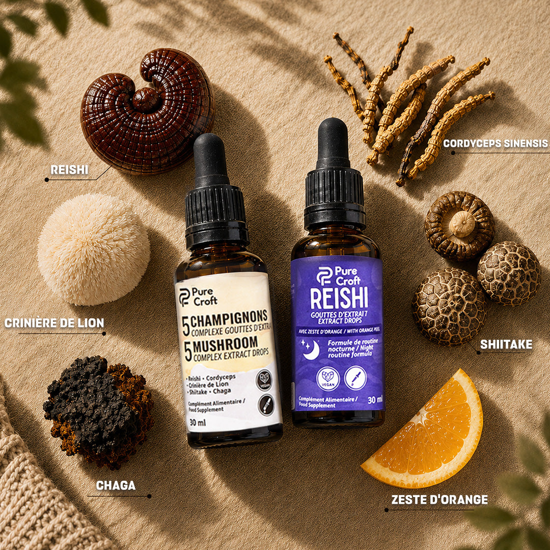 Pure Croft 5 Mushroom & Reishi extract drops with lion’s mane, chaga, cordyceps, shiitake, orange zest