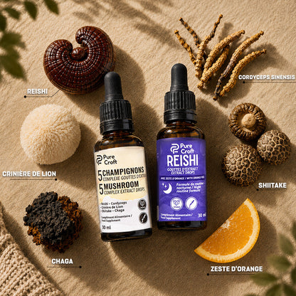 Pure Croft 5 Mushroom & Reishi extract drops with lion’s mane, chaga, cordyceps, shiitake, orange zest