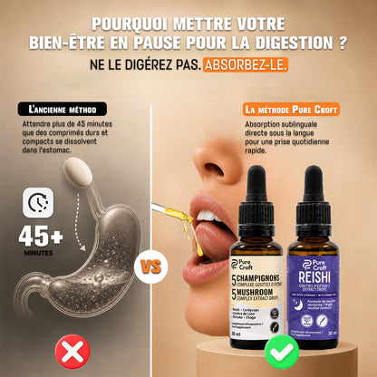 Pure Croft mushroom extract drops: sublingual absorption vs. traditional pills, fast-acting functional supplements