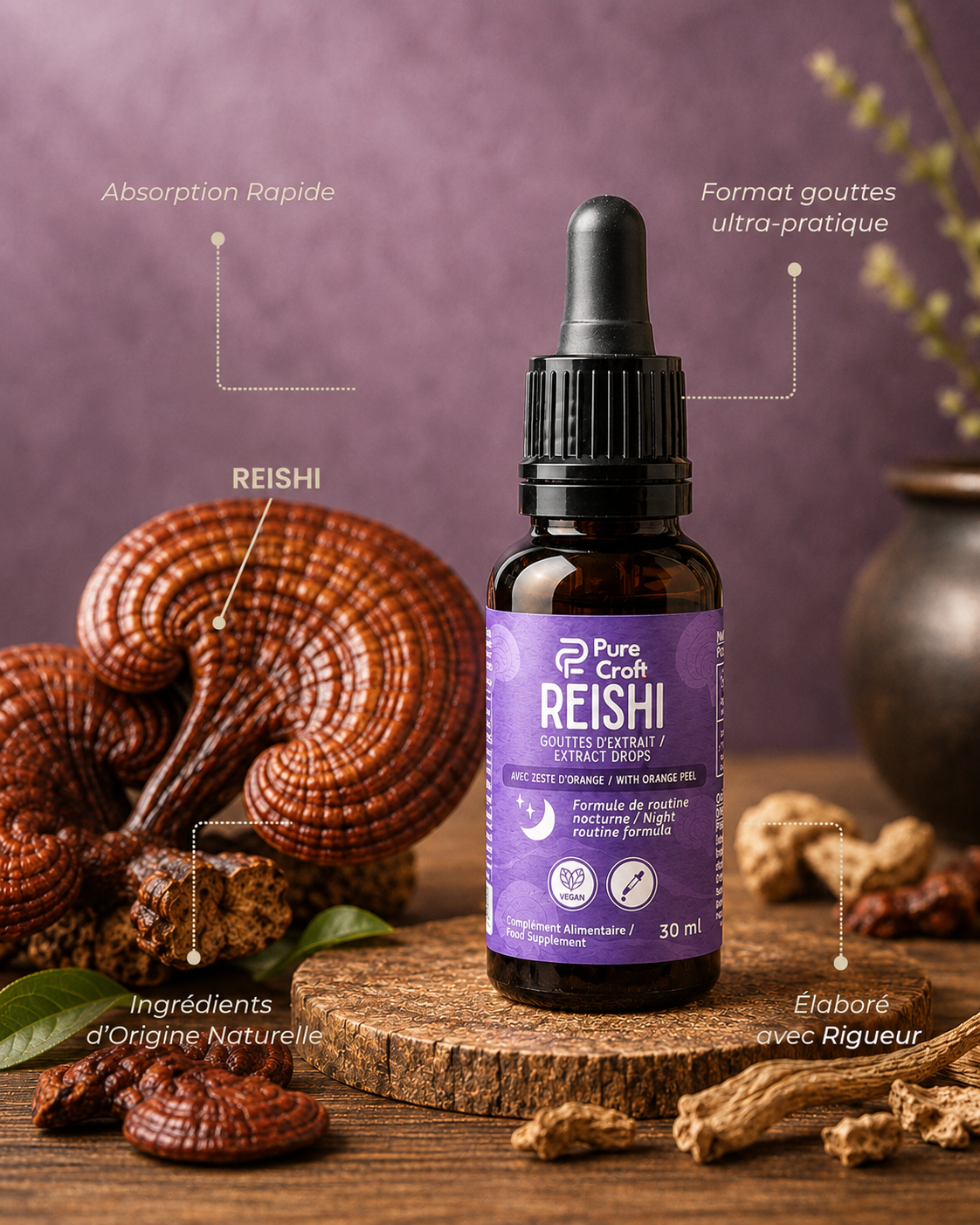Gouttes d'Extrait de Reishi | Équivalent à 6 660 mg de Reishi